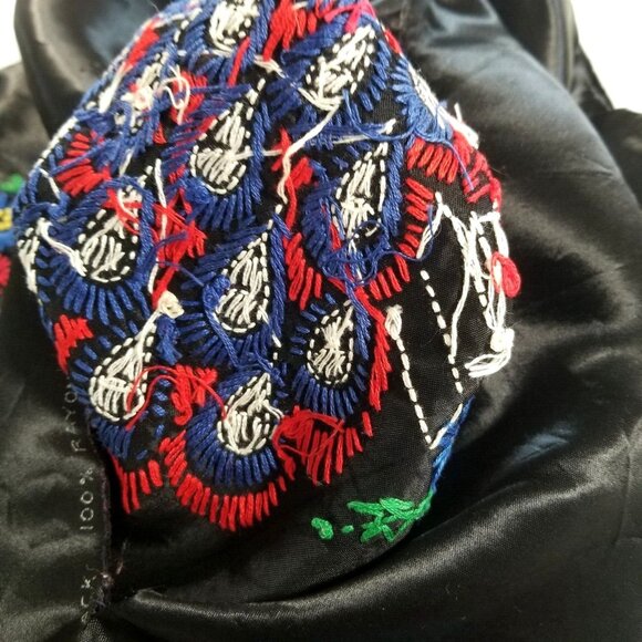 Peacock Satin Throw Pillow Cover Hand Embroidered 16X17 Black Red - Picture 8 of 11